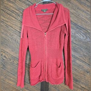 Eddie Bauer Women's Knit Vibrant Red Cardigan With Double Zipper Medium
